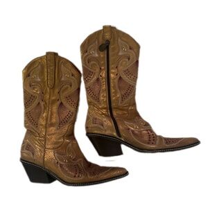 Donald Pliner Metallic Gold Cowboy Boots